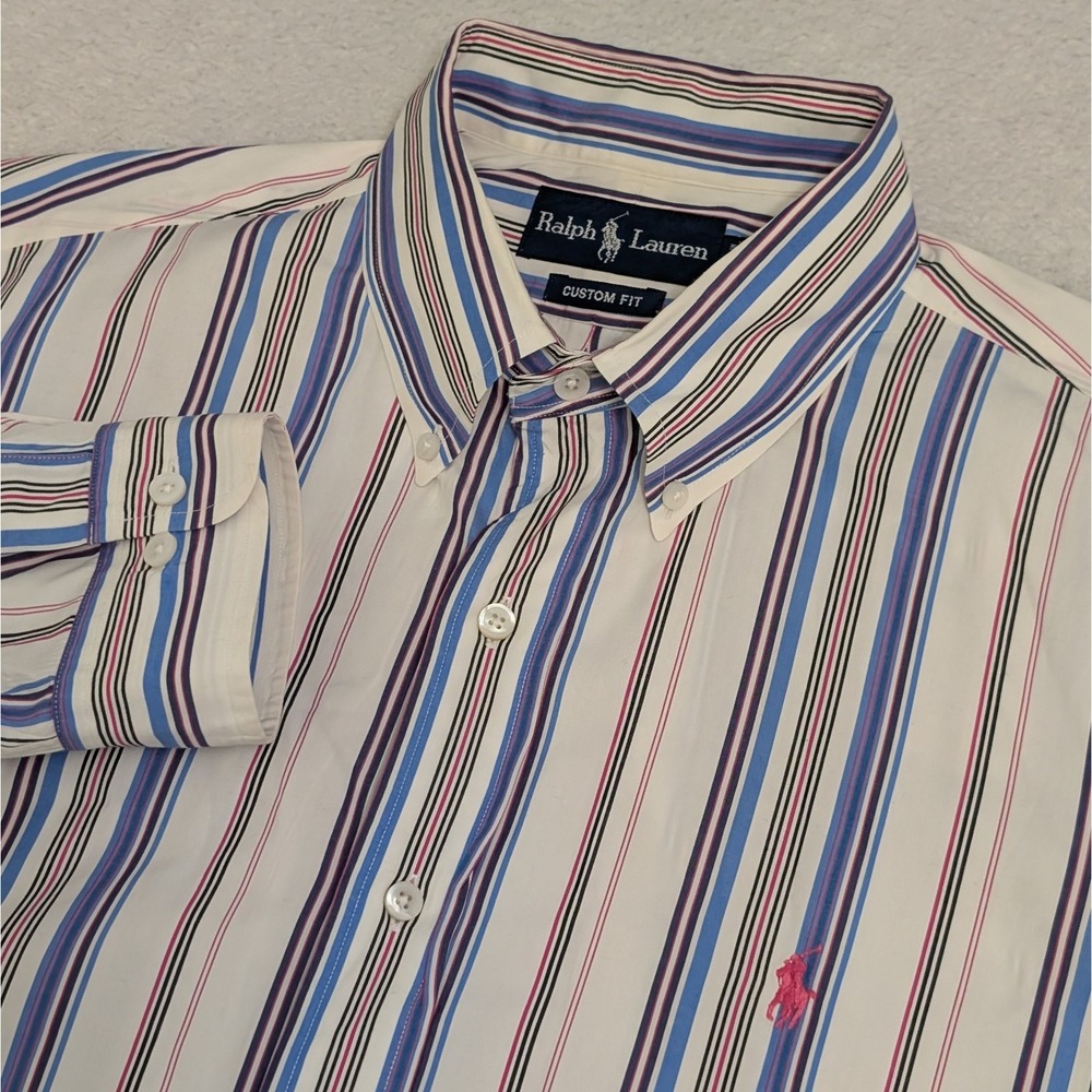 Vintage Ralph Lauren Men's 16 1/2 L Long Sleeve Button Down Multicolor Custom Ft